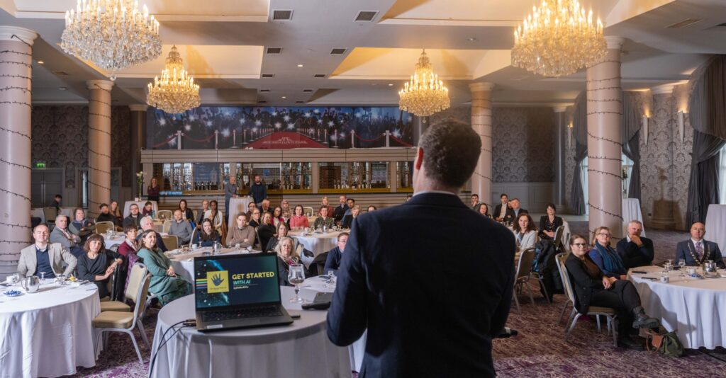 Pictured at LEO South Cork's event, "Exploring AI Trends and Tools for Small Businesses," held at the Rochestown Park Hotel as part of Local Enterprise Week 2025. This insightful event, part of LEO South Cork’s programme for the week, featured keynote speaker Jonathan McCrea—science and technology broadcaster, who demonstrated the latest AI developments tailored for small enterprises. Local Enterprise Week 2025 includes over 320 events nationwide from March 3rd to 7th, supporting businesses with expert insights and networking opportunities. For a full list of events, visit www.localenterprise.ie/Week/Local-Enterprise-Week-2025 Photo: Joleen Cronin